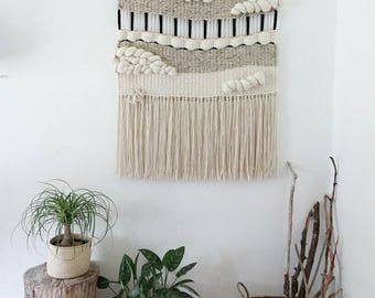 Large Woven Tapestry Wall Hanging, Macramé Wall Hanging, Mid Century Modern "Geo"