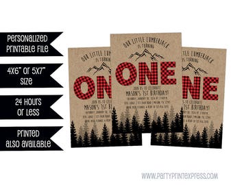 Printable Lumberjack First Birthday Invite - Buffalo Plaid Lumberjack First Birthday Invitation - Boy Birthday 1st Birthday Invitations Red