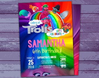Trolls Party Invitations Instant Download Editable File, Trolls Birthday, Trolls Themed Party, Personalize at home Now with Adobe Reader!