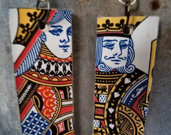 Handmade King and Queen Playing Card Dangling Wood Earrings