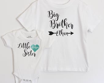 Big Brother Little Sister Personalized Shirt Set- New Sibling Shirt- Personalized Girls Shirt- Little Sister Outfit- Big Brother Shirt