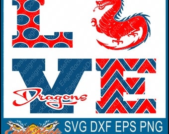 Love Dragons| SVG| DXF| EPS| Png| Cut File| Dragons| Cheer| Football| Basketball| Vector File| Instant Download