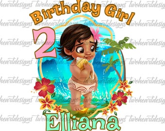 Polynesian Princess Baby Moana Iron On Transfer - Digital - You Print