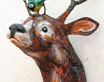 Deer head decor/deer head wall mount/faux taxidermy deer/paper mache deer/french country decor/bohemian chic/cottage decor/woodland creature