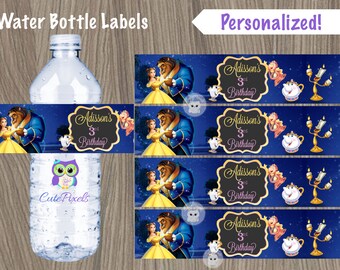 Beauty and Beast Water Bottle Label, Princess Belle Water Bottle Label, Disney Princess Birthday, Disney Princess, Beauty and Beast decor