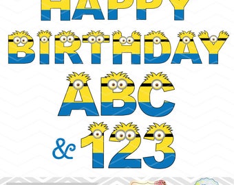 Instant Download Minions Alphabet Clipart, Minions Alpha Clip Art, Minions Number Clipart, Minions Clip Art, Minions Letter Clipart 0102