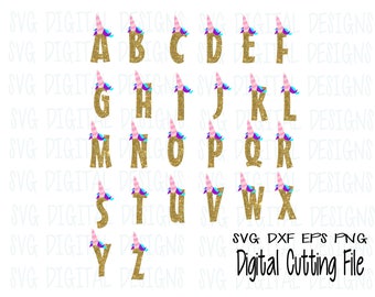 Unicorn SVG Font Cut Files Alphabet Cutting Letters - Svg Dxf Eps for Silhouette Cricut Vinyl Letters Vector Letters A - Z Instant Download