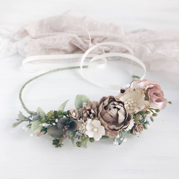 Flower crown Bridal Flower crown Beige Floral crown wedding