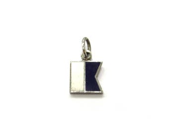 Vintage Sterling Silver International Maritime Signal Flag Alfa Navy Blue + White Enameled Nautical Charm