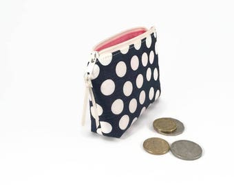 Coin purse, Polka dots, Coin zipper purse, Linen coin purse, Coin pouch, Polka dot zipper pouch, Small zipper pouch, Small purse, Blue purse