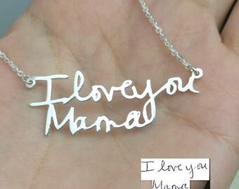 Sterling Silver Handwriting Necklace, Mothers Gift, Custom Handwriting Necklace, Signature Necklace, Handwritten Jewelry, Personalised Gift