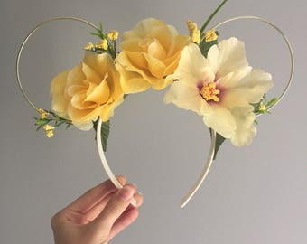 Dole Whip Inspired Floral Wired Disney Ears (Gold Wire)