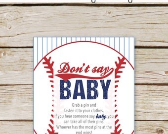 Baseball Baby Shower Don't Say Baby - Dont Say Baby Game Sign - Printable Download - Baseball Diaper Clothes Pin Game - Baseball Game