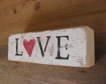 Wood Block Shelf Sitter Love Heart Distressed Cottage Decor Shabby Chic Boho Rustic Gift For Her Wood Block Shelf Sitter Love Heart Distressed Cottage Decor Shabby Chic Boho Rustic Gift For Her