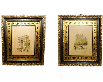 Vintage SUNGOTT ART STUDIOS New York Barday Parisian Hand Colored Art Gravure Scenes