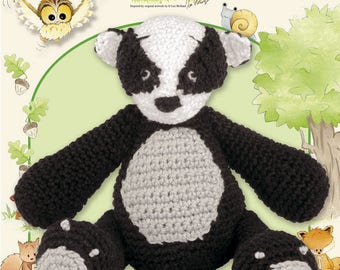 Bertie Badger Crochet Pattern from DMC , animal pattern, wildlife pattern, crochet toy pattern, amigurumi pattern