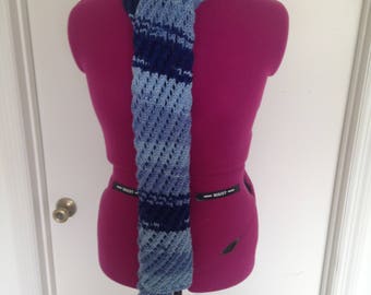 Blue Gradient Hand Knit Lace Scarf
