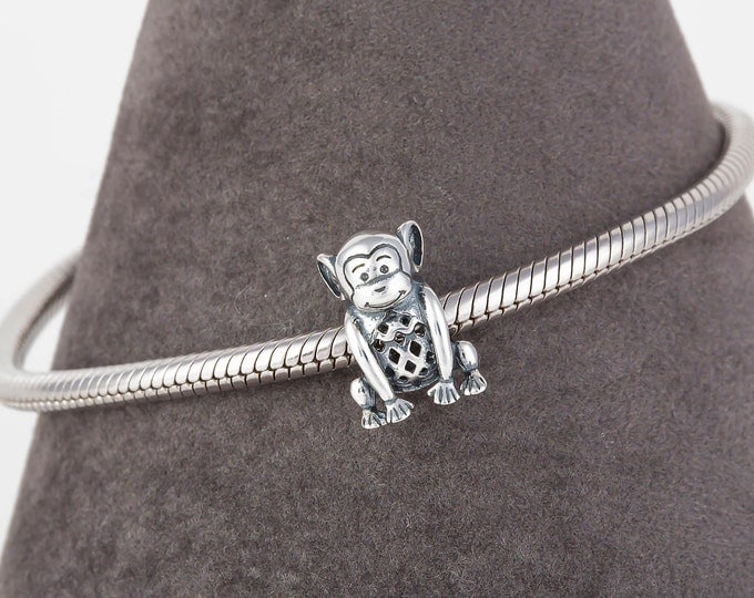 Naughty Monkey Charm, Silver Jewellery Gifts, Animal Charm for Bracelet, Birthday Gift for Her, Girls Necklace Charm