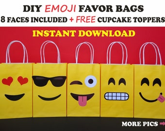 DIY Emoji FAVOR BAGS/ Emoji Party Bags/ Emoji Birthday Party/ Favors/ Supplies/ Goody/ Goodie/ Candy/ Treat/ Gift Sacks/ Bags/ Decorations