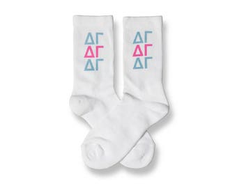 DG Delta Gamma Sorority Stacked Greek Letter Crew Socks