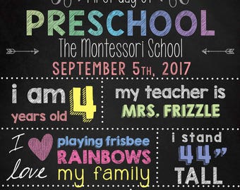 First Day of Preschool Poster/Sign: Editable
