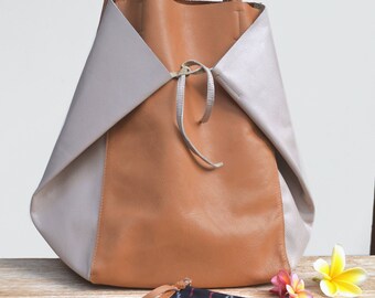 Great bag tote bag camel leather and pink "KEMBOJA"