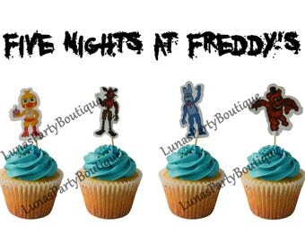 12 pcs Five Nights at Freddy's Cupcake Toppers ~ Chica, Foxy, Bonnie, Freddy ~ Great Kids Themed Birthday Party Decorations, Supplies, FNAF