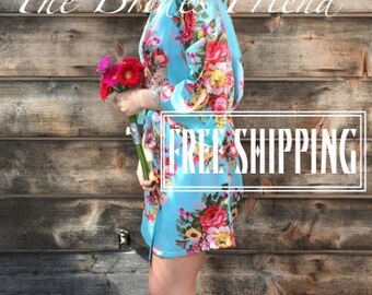 Bridesmaid Robes Set of 7 - MIX Colors- Bridesmaid Gift- Kimono Robe- Plus Size Robes- Wedding Robe- Silk Bridesmaid Robe *FREE SHIPPING*