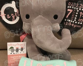 Personalized Stuffed Elephant- Baby Stats