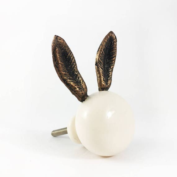 Ceramic Long Eared Rabbit Knob Woodland Themed Nursery Knob