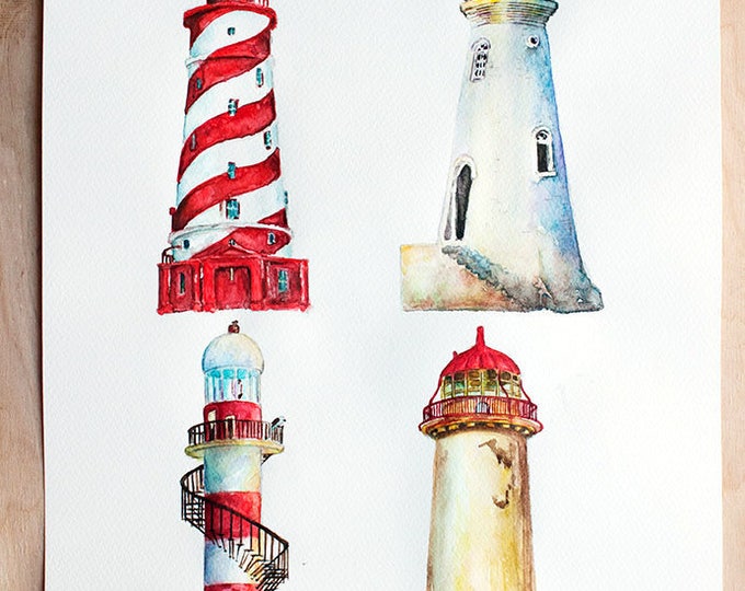 Lighthouse Watercolor Art, ORIGINAL Watercolor Painting, Lighthouse painting, Lighthouse Art, Beacon, Nautical art, Watercolor Lighthouses