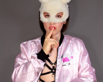 Faux Fur, White Bunny mask, Animal mask, Anime, Kitten, Role Play, Mardi Gras, Cosplay, Fantasy
