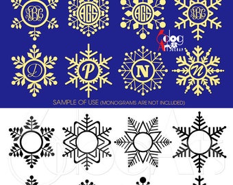 Snowflake Monogram Frames Digital Cut Files SVG DXF Vector Printable Download Vinyl Iron On Heat Press Transfer Silhouette Cricut JB-616