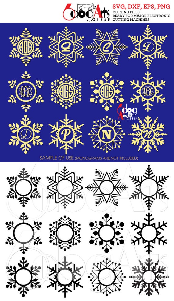 Snowflake Monogram Frames Digital Cut Files SVG DXF Vector