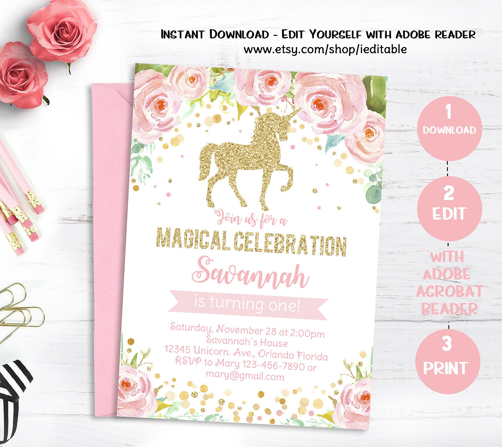 Unicorn Birthday Invitation Templates 10