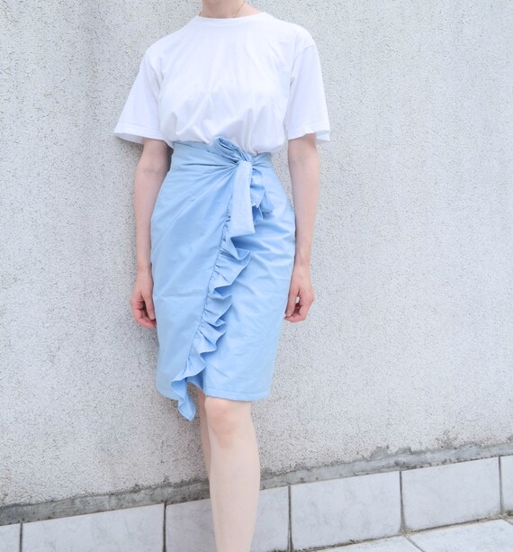 Baby Blue Pencil Skirt Ruffle Skirt Light Blue Wrap Skirt