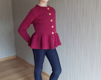Wool with alpaca wool knitted kids cardigan sweater with buttons warm jacket with volant baby toddler girl coat black pink blue white gray