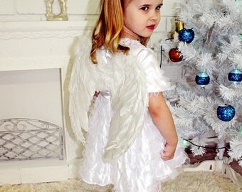 Angel costume Angel Wings Angel Nimbus Dress with ruffles for girl White dress for girl Fancy dress Ange Halloween costume