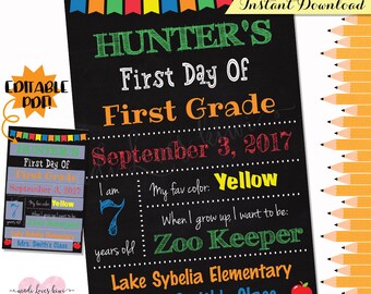 First Day Photo Prop, Reusable First Day of School Sign, EDITABLE Back to School Sign, First Day of School Printable, First Day Chalkboard