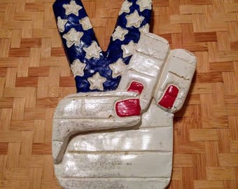 Patriotic Peace Sign || Independence Day Decor || Vintage Americana || 4th of July Decoration || Stars and Stripes || Fun Holiday Decor