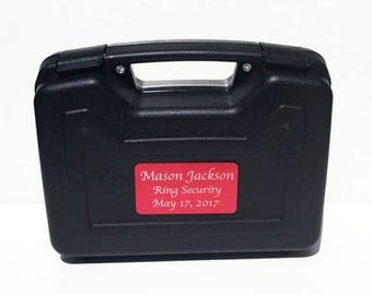 Ring Bearer Briefcase, Ring Bearer Gift, Ring Bearer Case, Ring Security, Wedding, Engraved Gift, Red Plate
