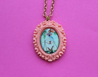 Disney's Haunted Mansion Daisy De La Cruz Cameo Necklace in Pink Resin Setting
