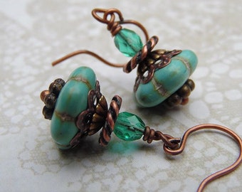 Color Pop Turquoise Drops with Magnesite, Czech Glass and Antique Copper