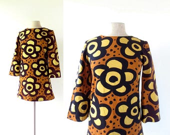 1960s Mini Dress | Kukkakuvio | Floral Print Dress | 60s Dress | XS