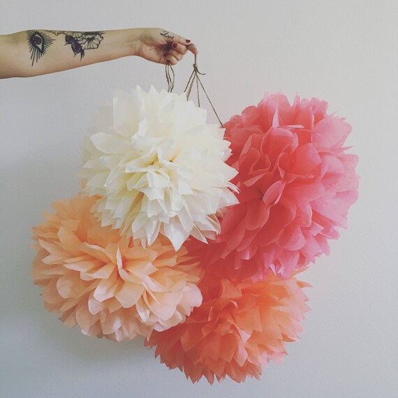 XOXO / 5 tissue paper poms / wedding decor / diy / paris theme / coral decorations / birthday party poms / nursery decoration / mothers day Il_570xn