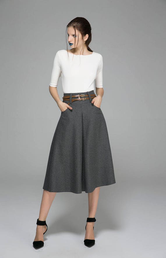 gray skirt wool skirt midi skirt winter skirt skirt with