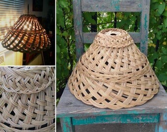 Vintage Woven Reed Rattan Lamp Shade from the Philippines measuring 16" x 9" ~ Bohemian Boho Decor ~ Rustic Hippie Decor ~ Beach Decor ~