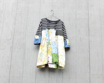 Upcycled Clothing, Recycled, Reclaimed, Tshirt Dress, Jersey, Tunic, Wearable Art, Black Dress, Shirt, Floral, Stripes, Urban Chic, Fun
