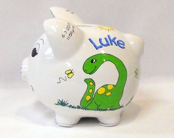 Personalized Ceramic Piggy Bank Dinosaurs