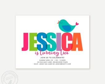 Birthday Invitation, Custom Invitation, Name Invitation, Colorful, Girl Party Invitation, Printable 1133